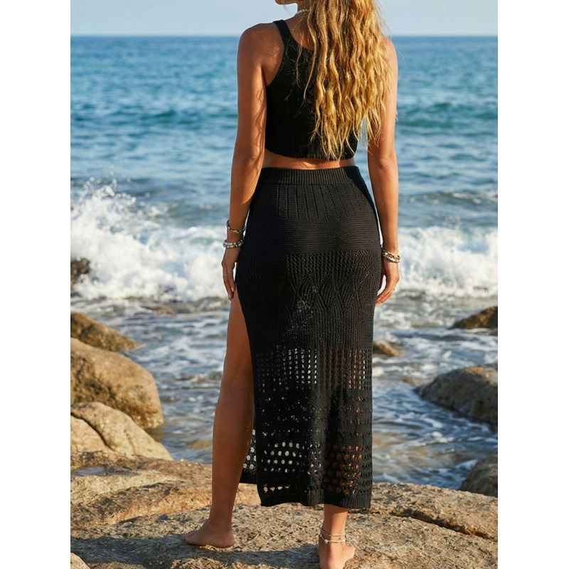 Round Neck Sleeveless Crop Top and Side Slit Maxi Skirt Set view 5