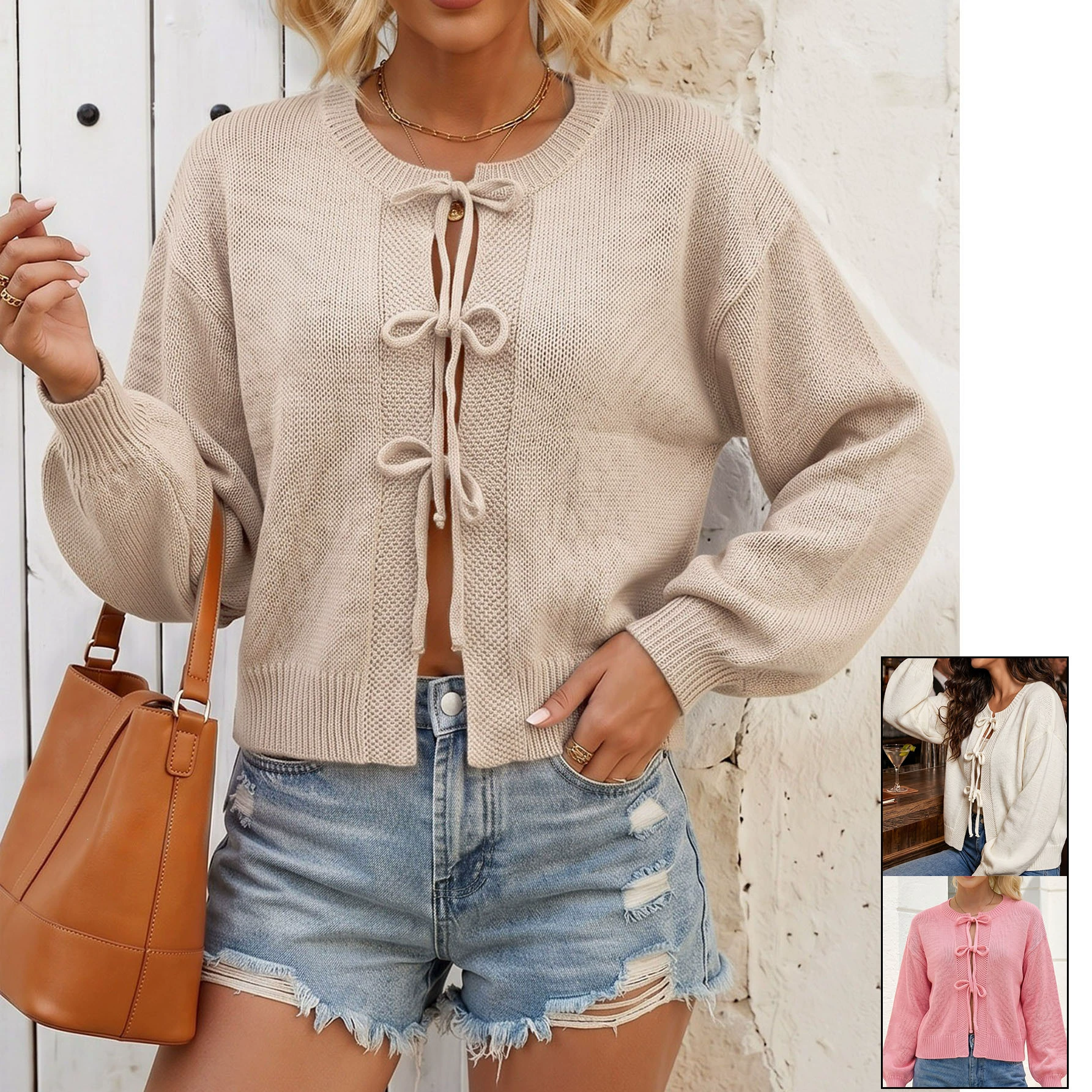 Women’s Round Neck Tie-Front Cardigan