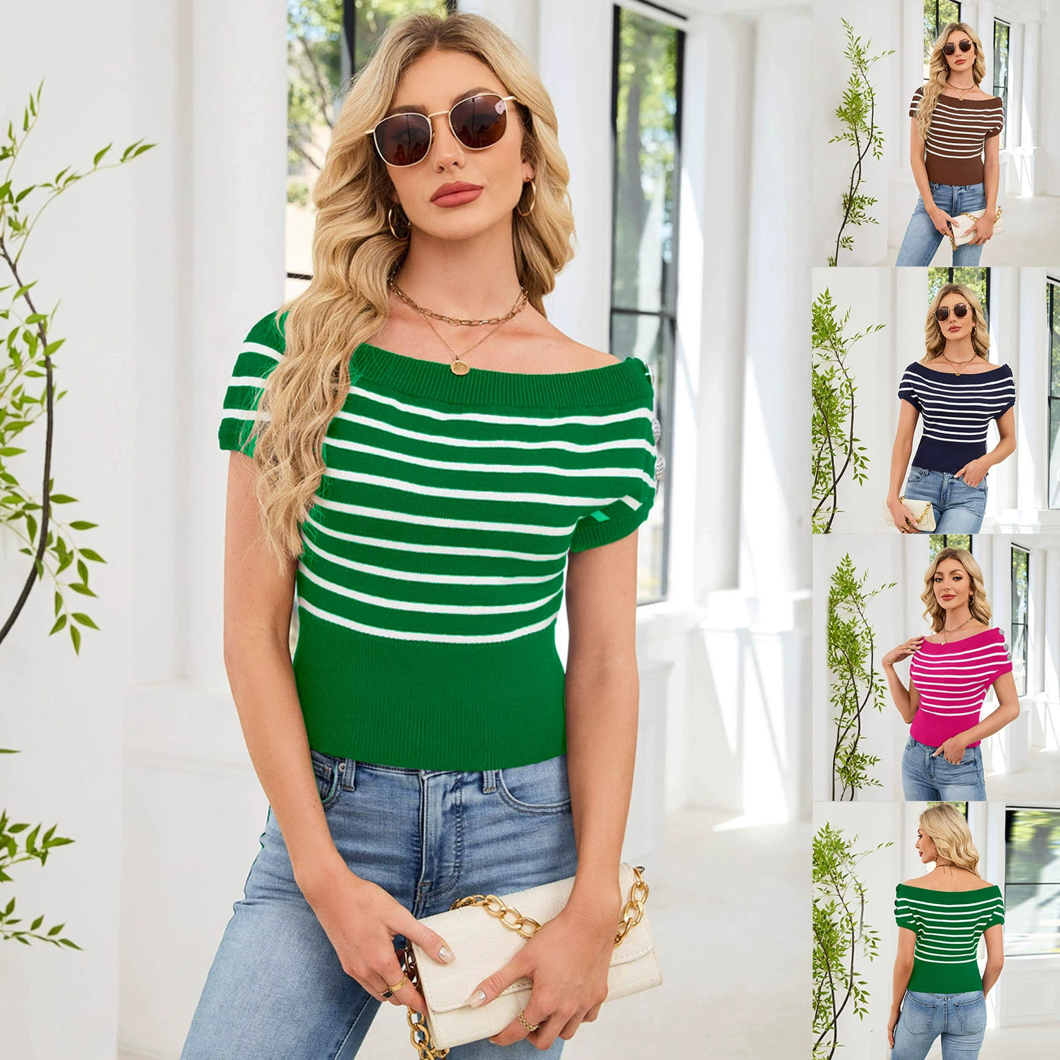 Women’s Off-Shoulder Short Sleeve Top with Buttons