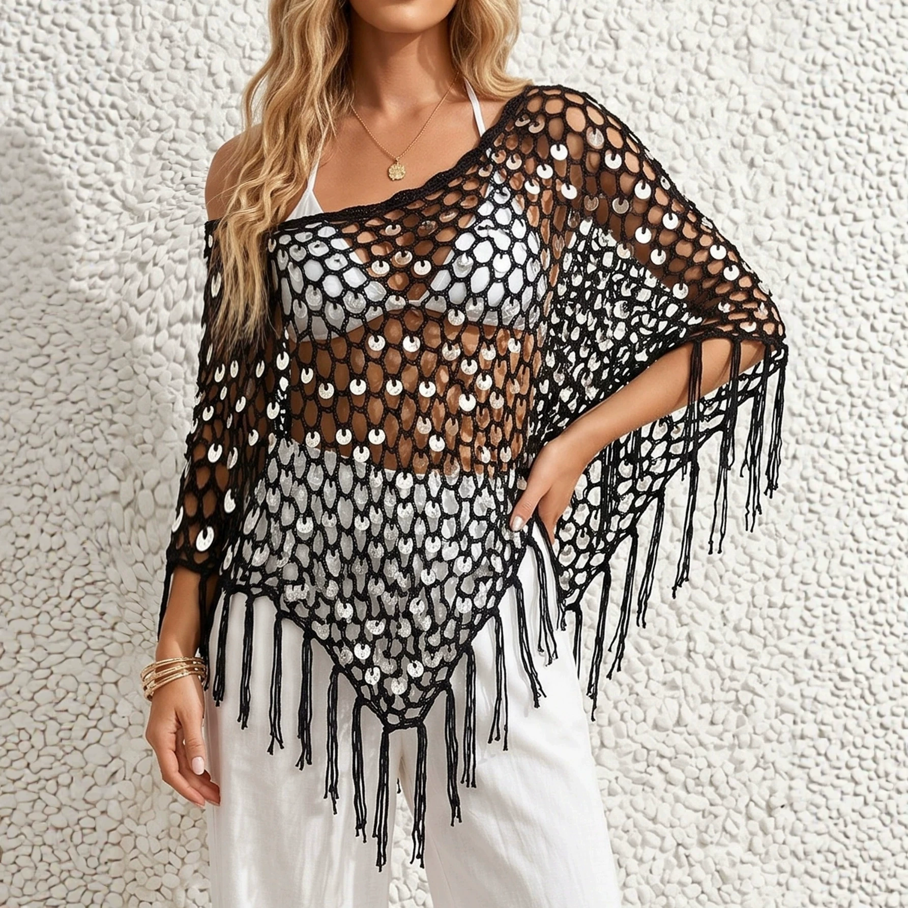 Fringed Asymmetric Beach Cover-Up view 2