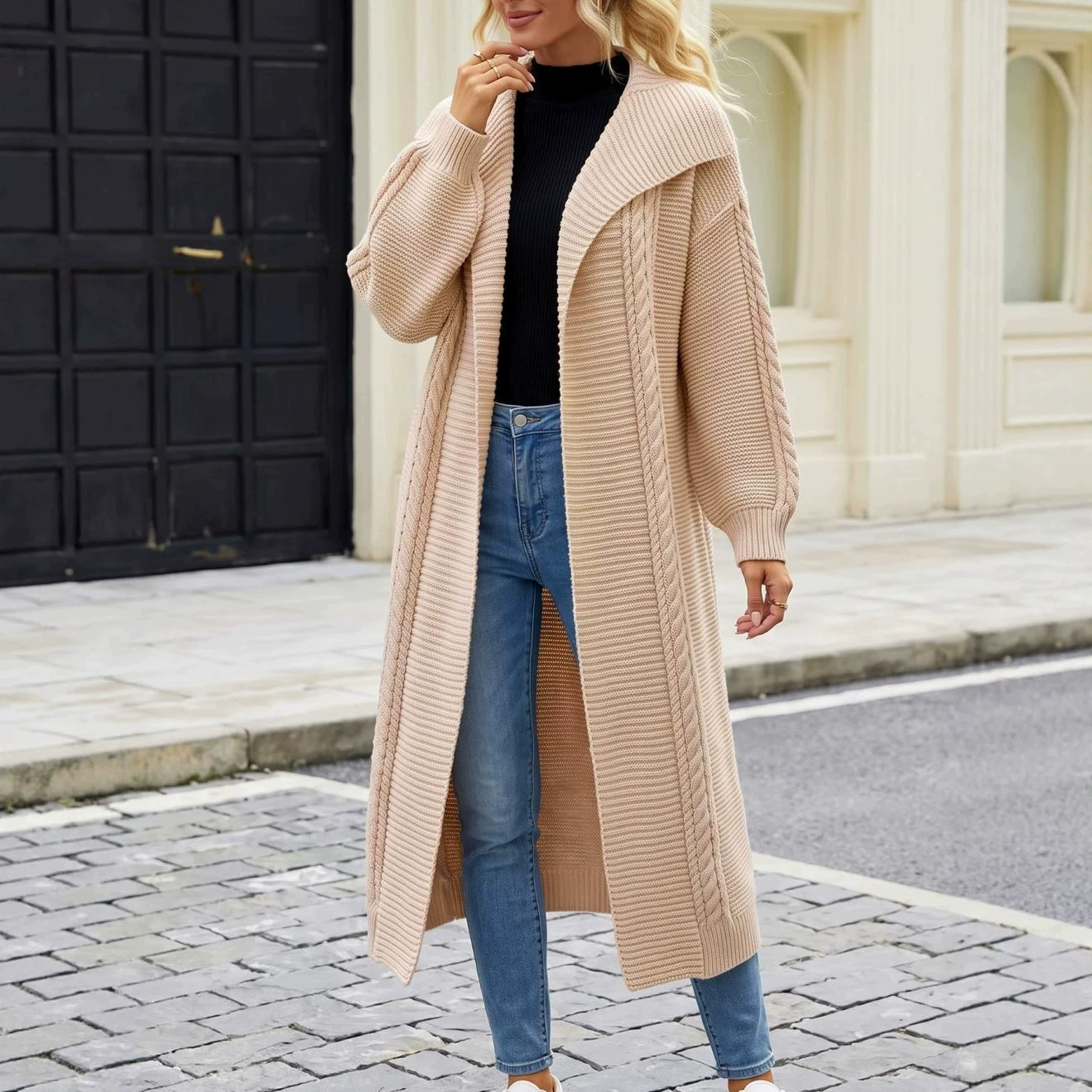 Women’s Long Open Front Shawl Collar Cardigan