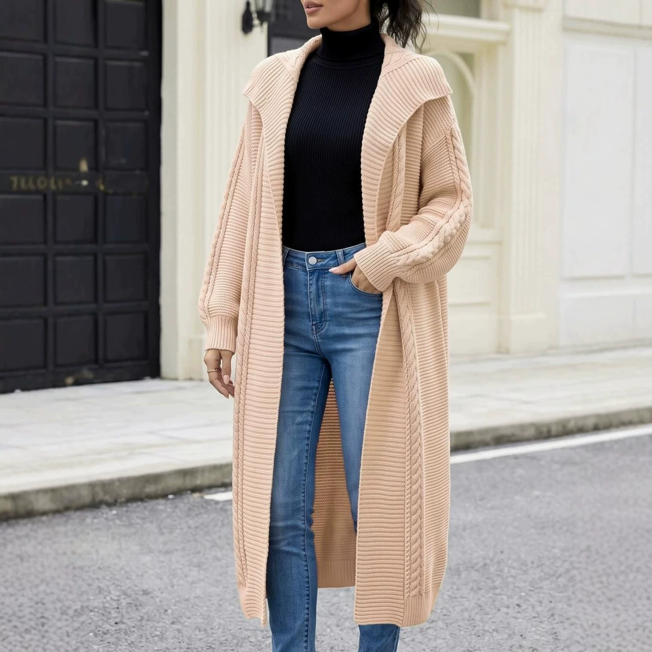 Women’s Long Open Front Shawl Collar Cardigan