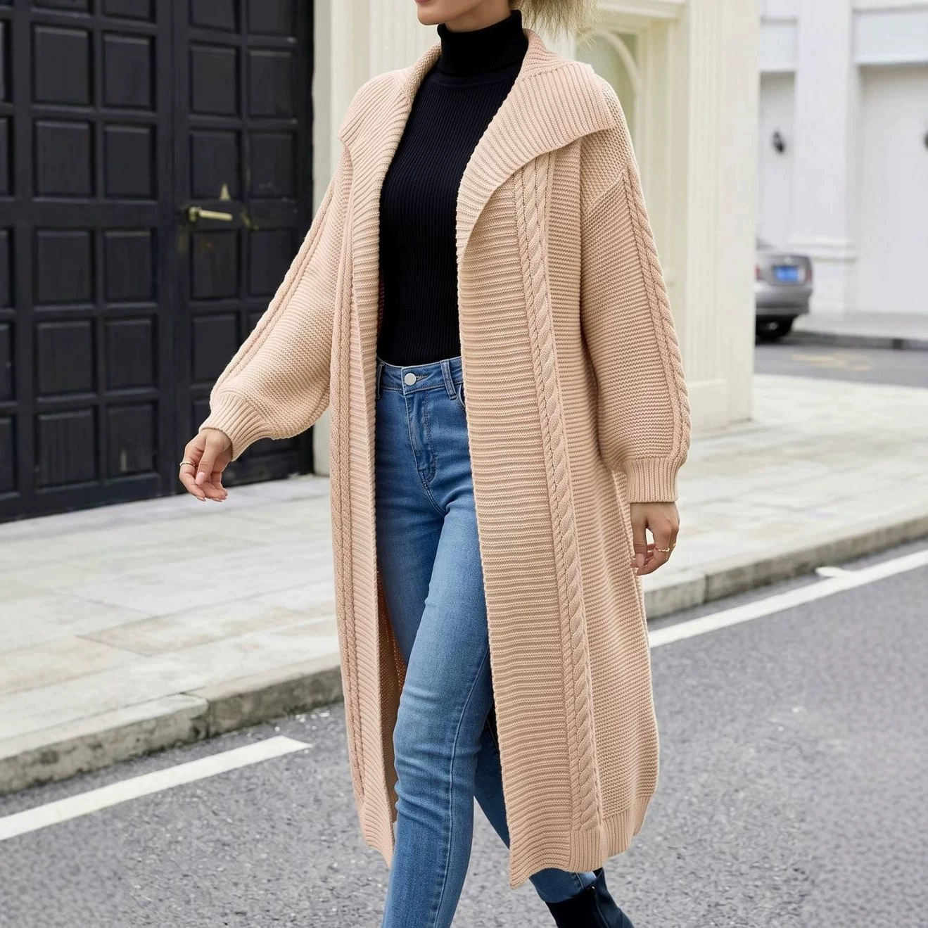 Women's Long Open Front Shawl Collar Cardigan view 4