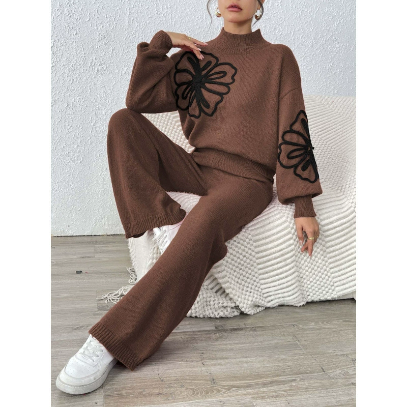 Two-Piece Knit Set Mock Neck Sweater and Wide-Leg Pants view 7