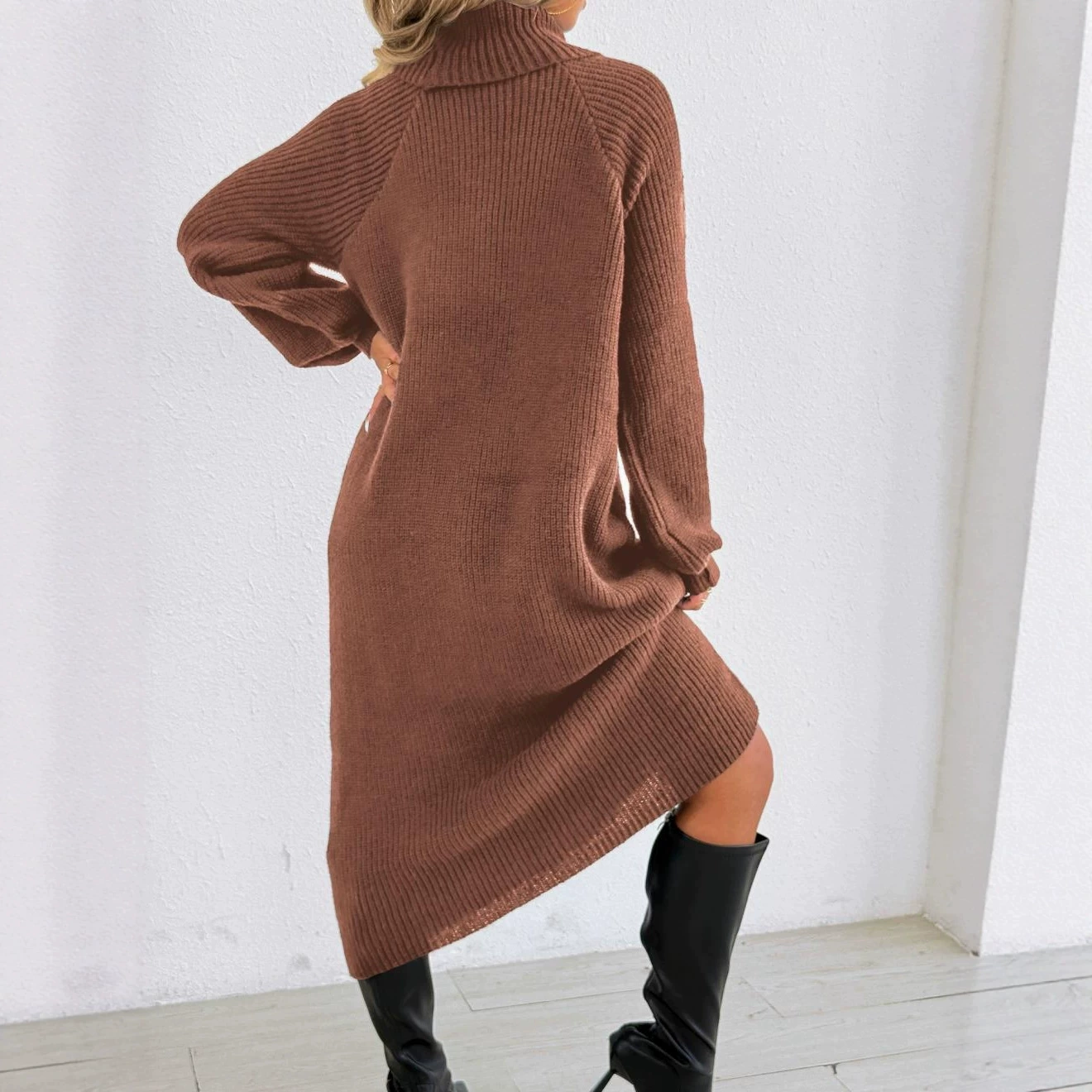 Turtleneck Long Sleeve Midi Dress view 3