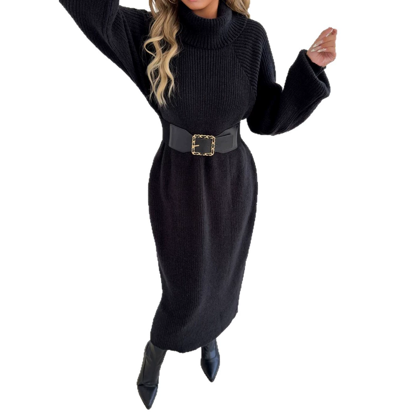 Turtleneck Long Sleeve Midi Dress view 5