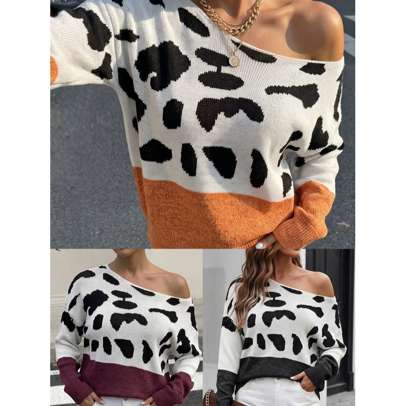 Women’s Off-Shoulder Sweater with Ribbed Cuffs and Hem