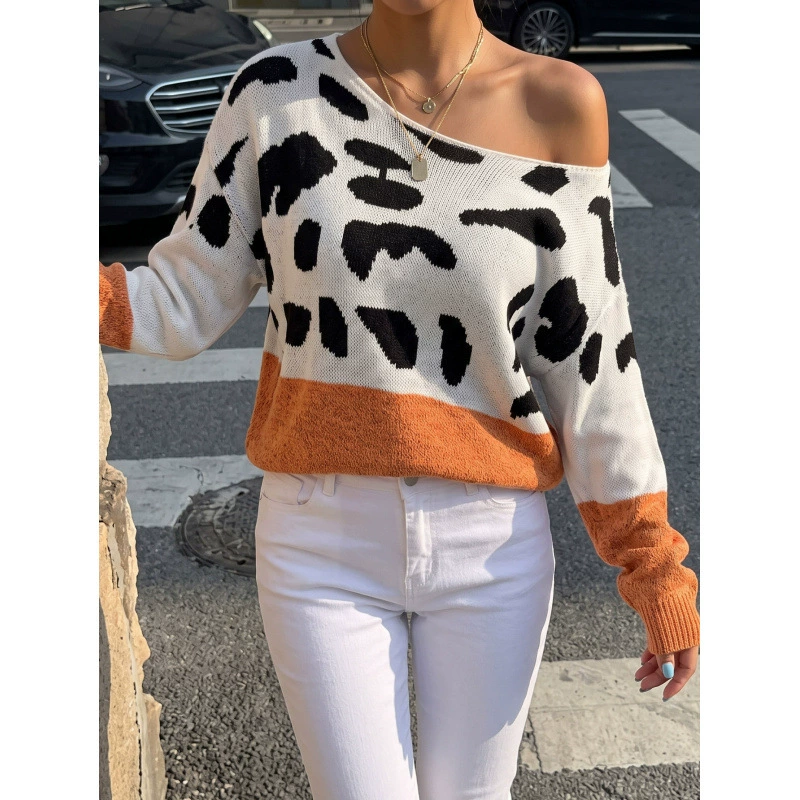 Women's Off-Shoulder Sweater with Ribbed Cuffs and Hem view 4