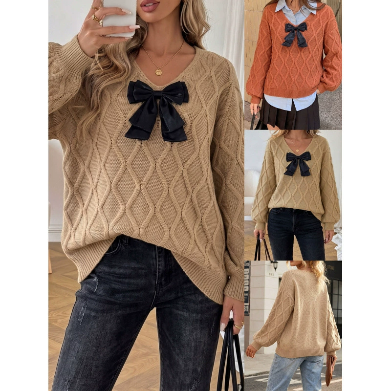 V-Neck Bow Detail Knit Sweater view 2