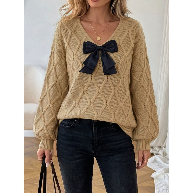 V-Neck Bow Detail Knit Sweater view 3