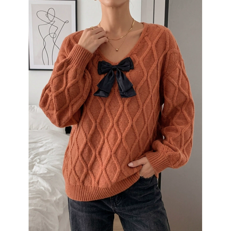V-Neck Bow Detail Knit Sweater view 4