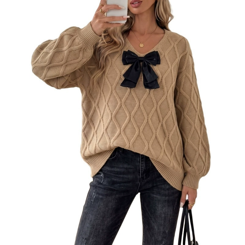 V-Neck Bow Detail Knit Sweater view 5