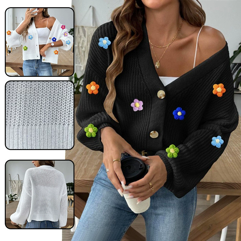 Women’s V-Neck Button-Up Cropped Cardigan