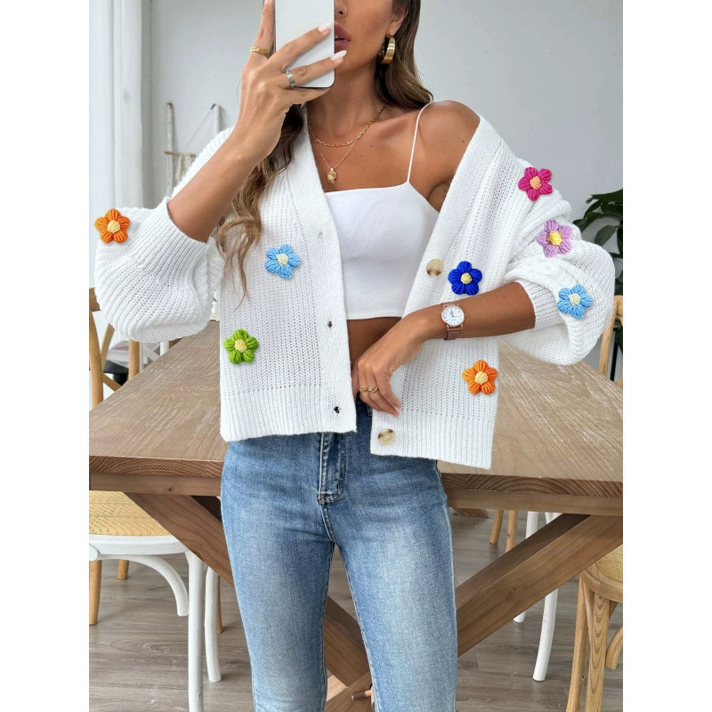 Women's V-Neck Button-Up Cropped Cardigan view 7