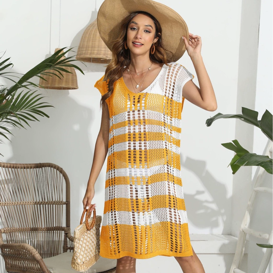 V-Neck Short Sleeve Beach Cover-Up Dress view 2