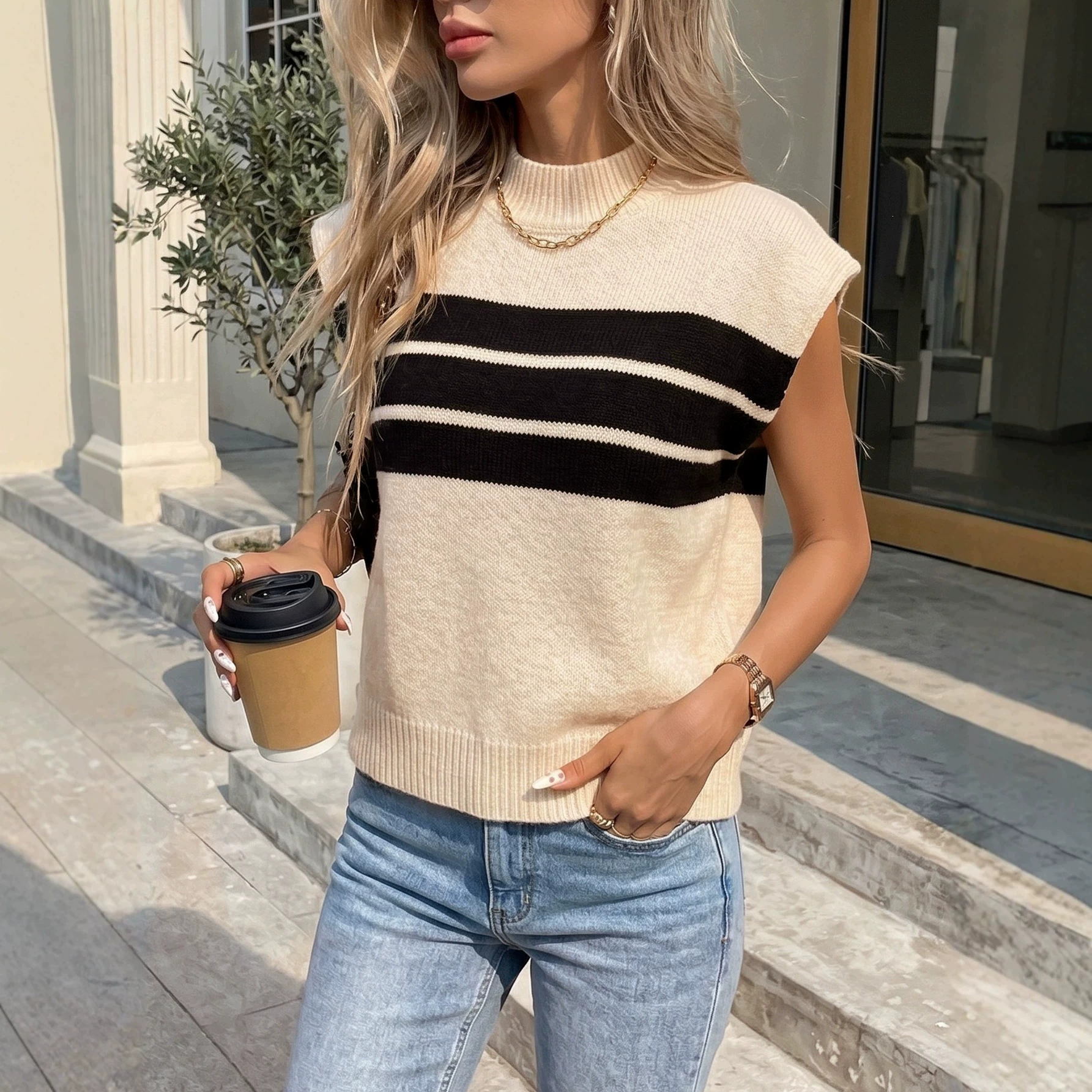Sleeveless Mock Neck Sweater Vest