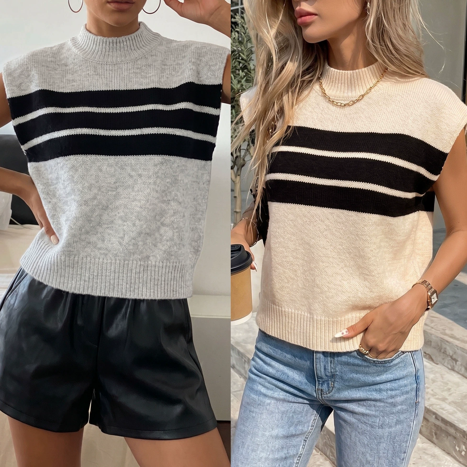 Sleeveless Mock Neck Sweater Vest view 2