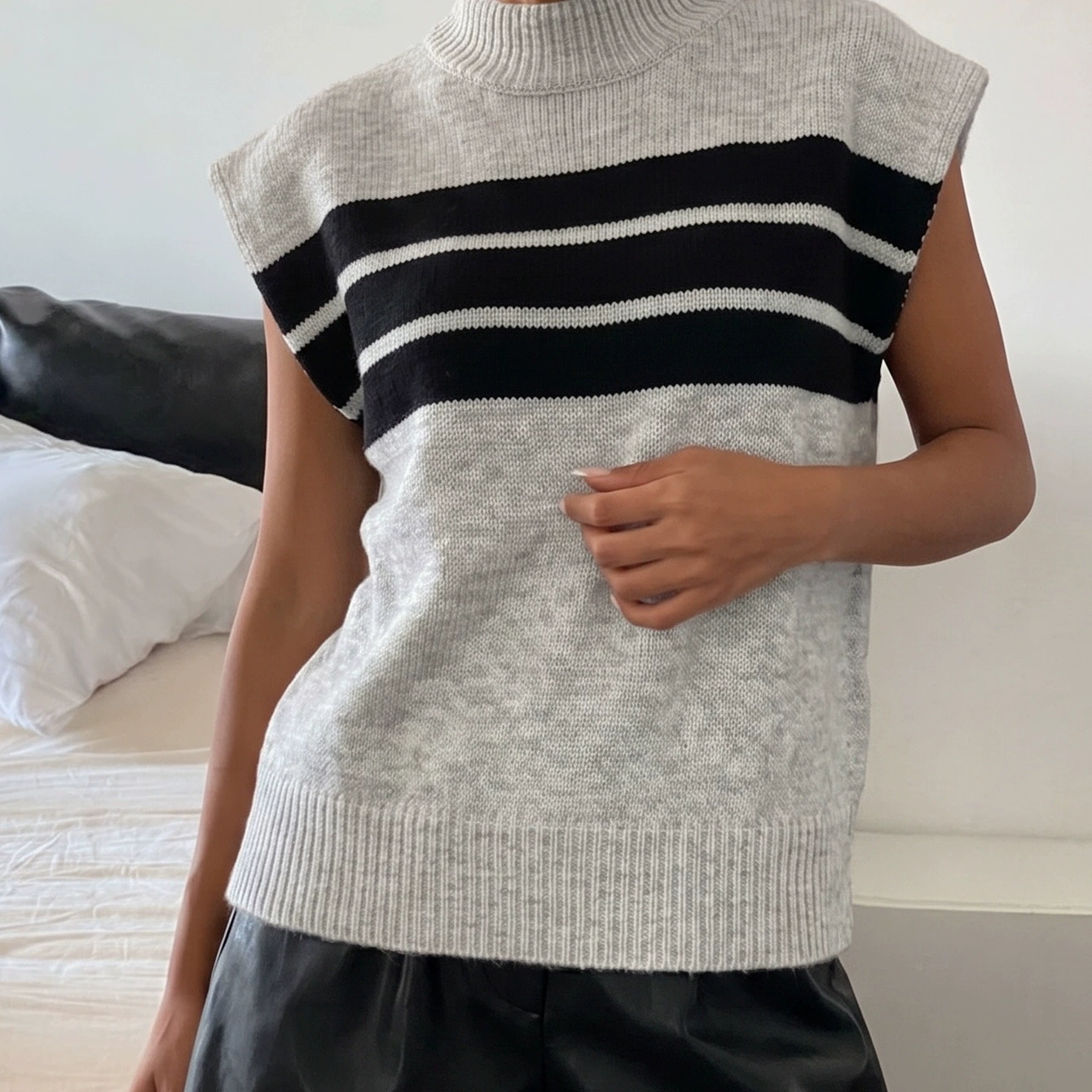 Sleeveless Mock Neck Sweater Vest view 4