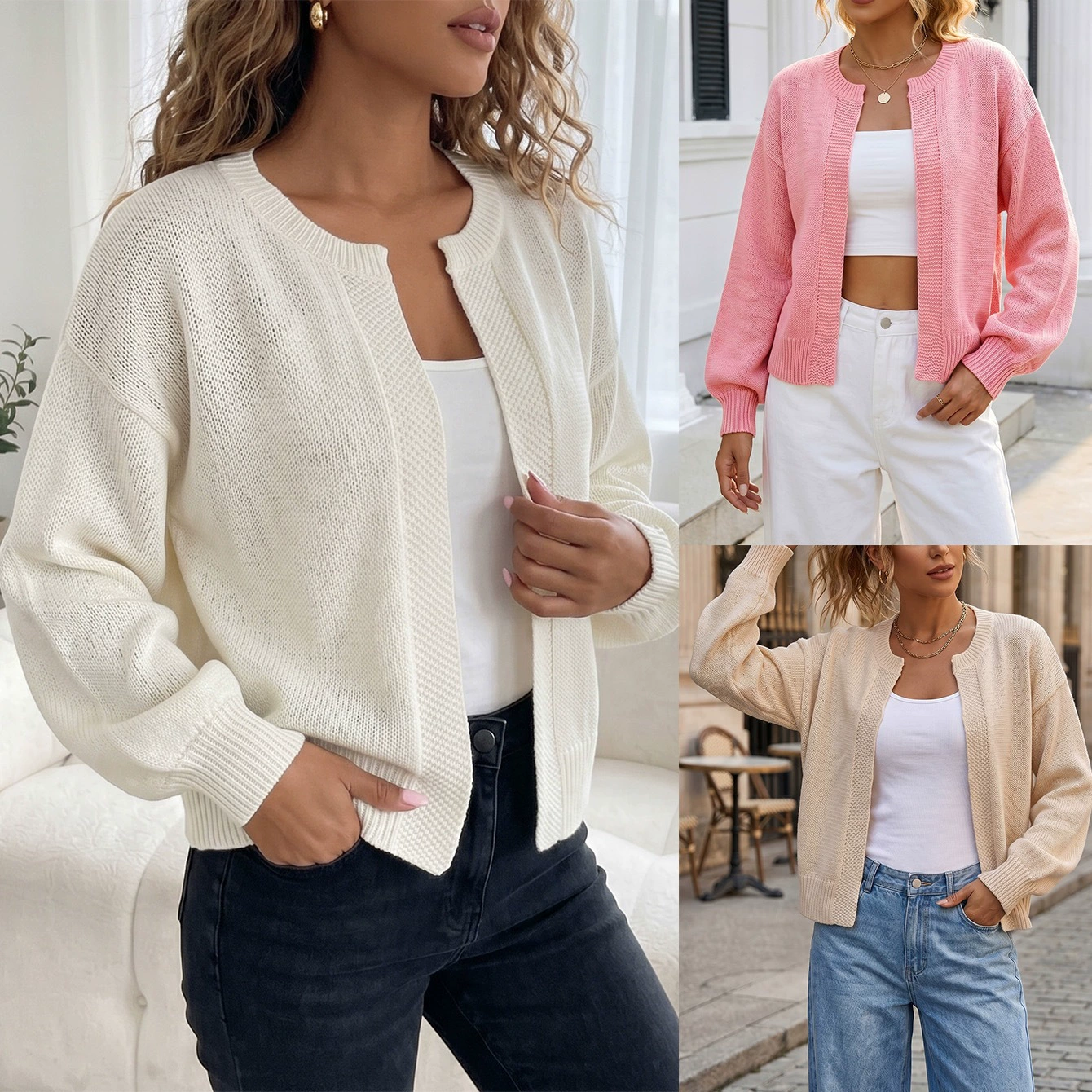 Round Neck Long Sleeve Knit Cardigan