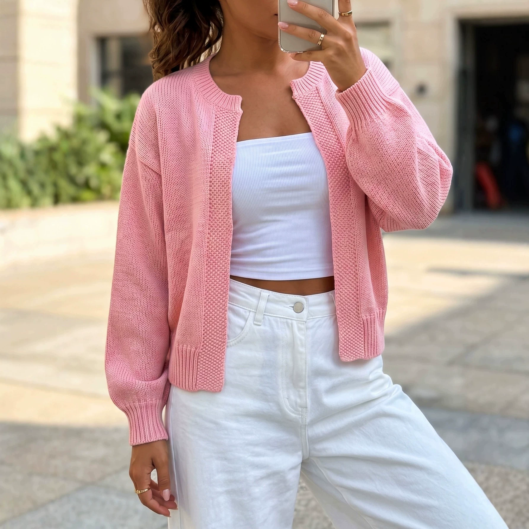 Round Neck Long Sleeve Knit Cardigan view 4