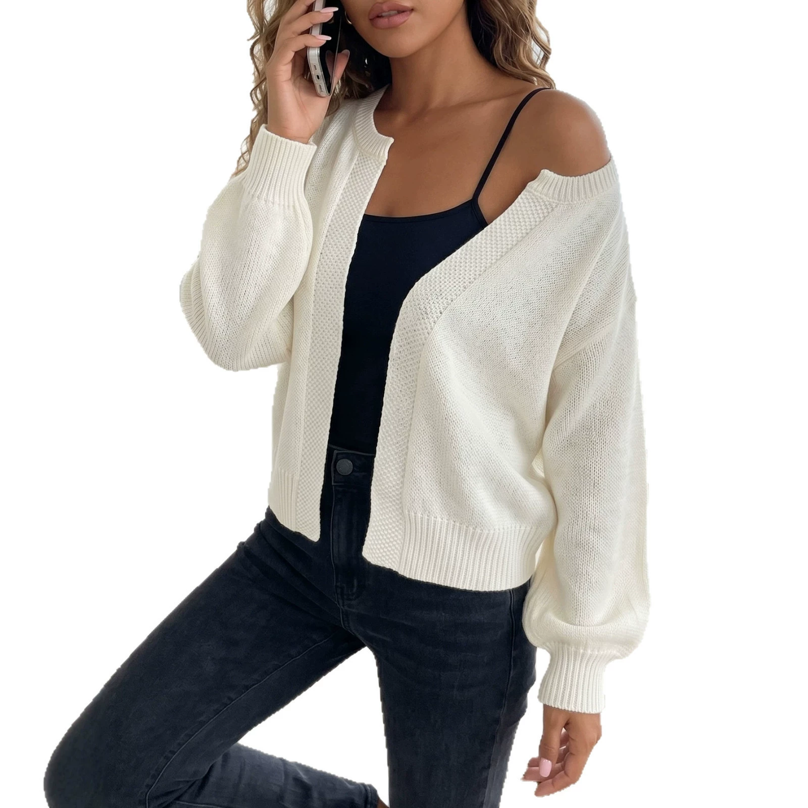 Round Neck Long Sleeve Knit Cardigan view 5