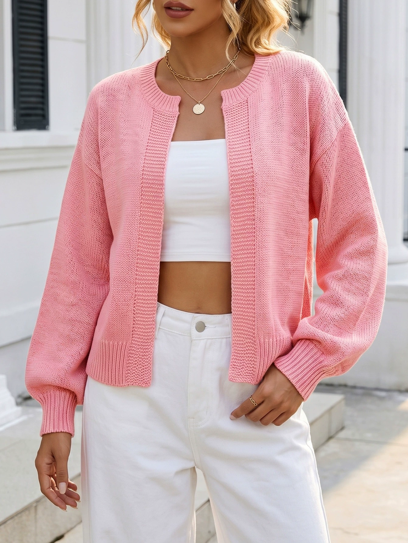 Round Neck Long Sleeve Knit Cardigan view 7