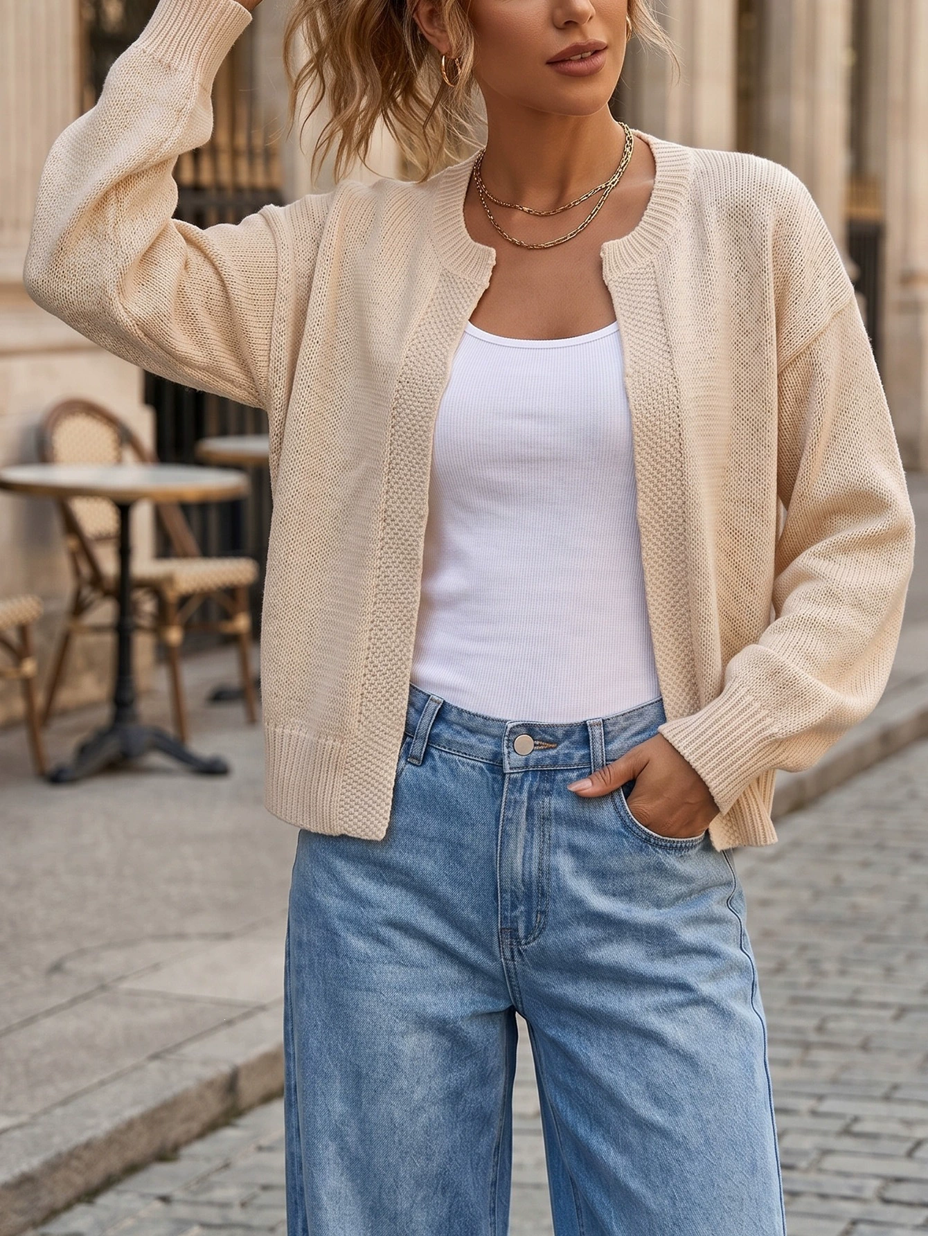 Round Neck Long Sleeve Knit Cardigan view 8