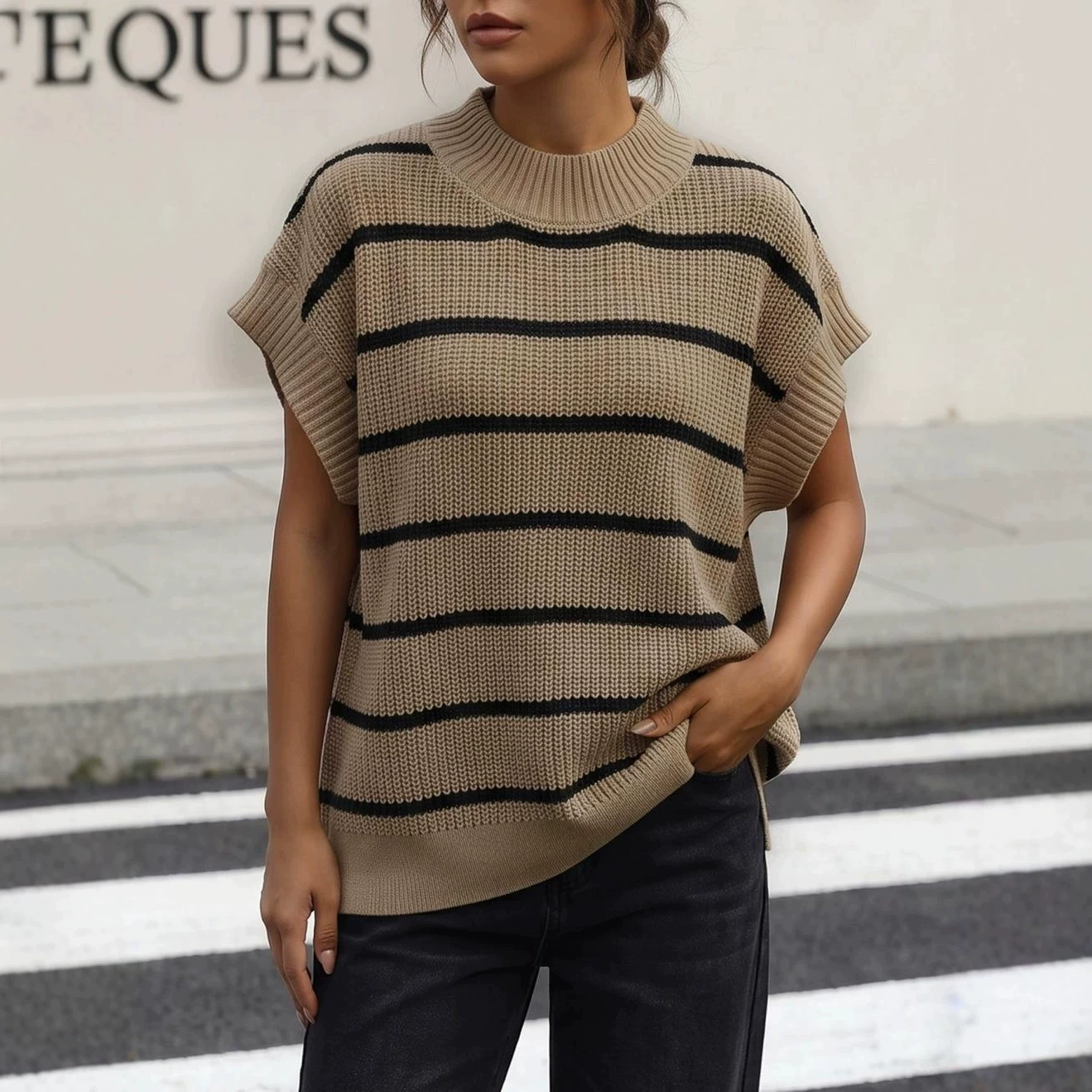 Relaxed Fit Crew Neck Knit Top