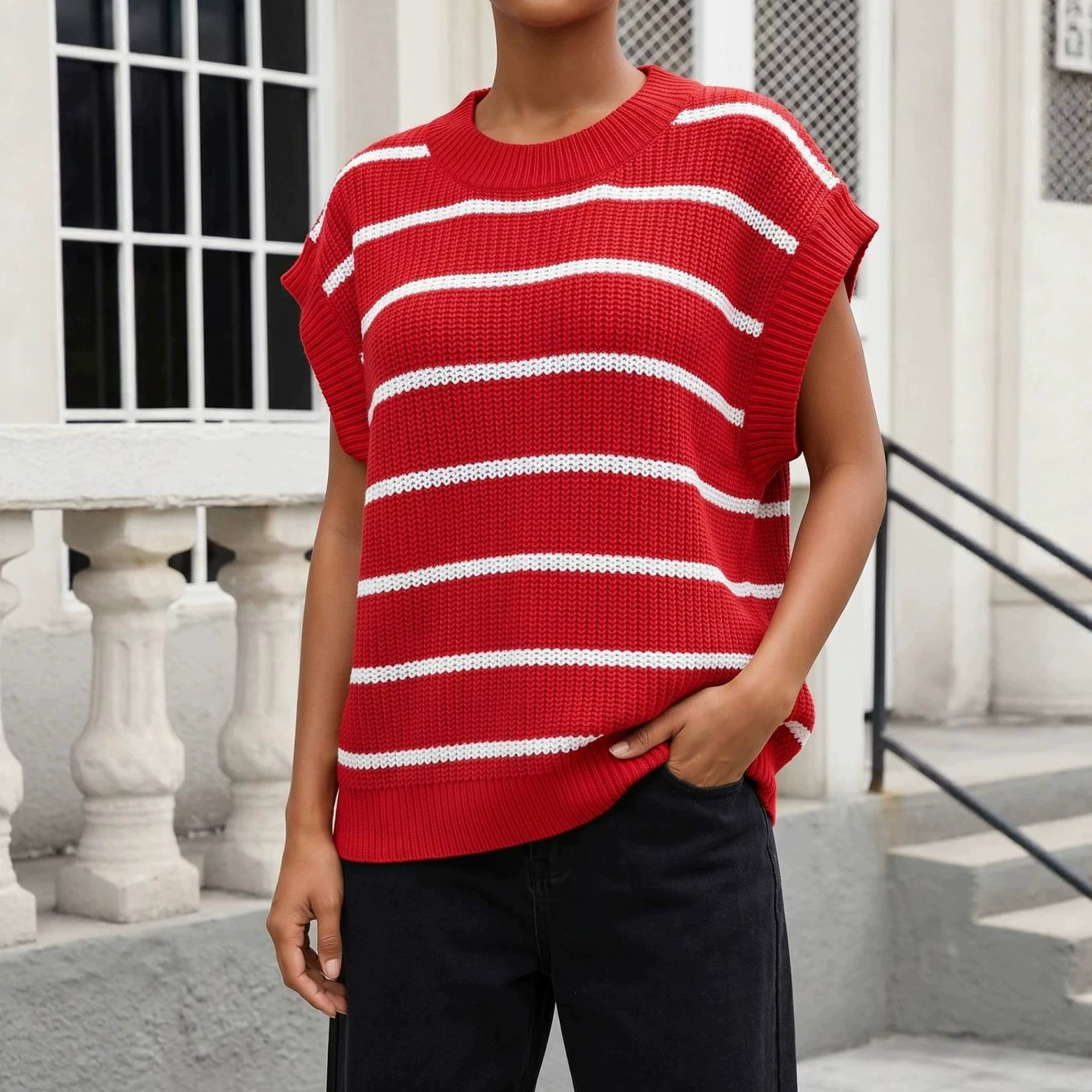 Relaxed Fit Crew Neck Knit Top view 2