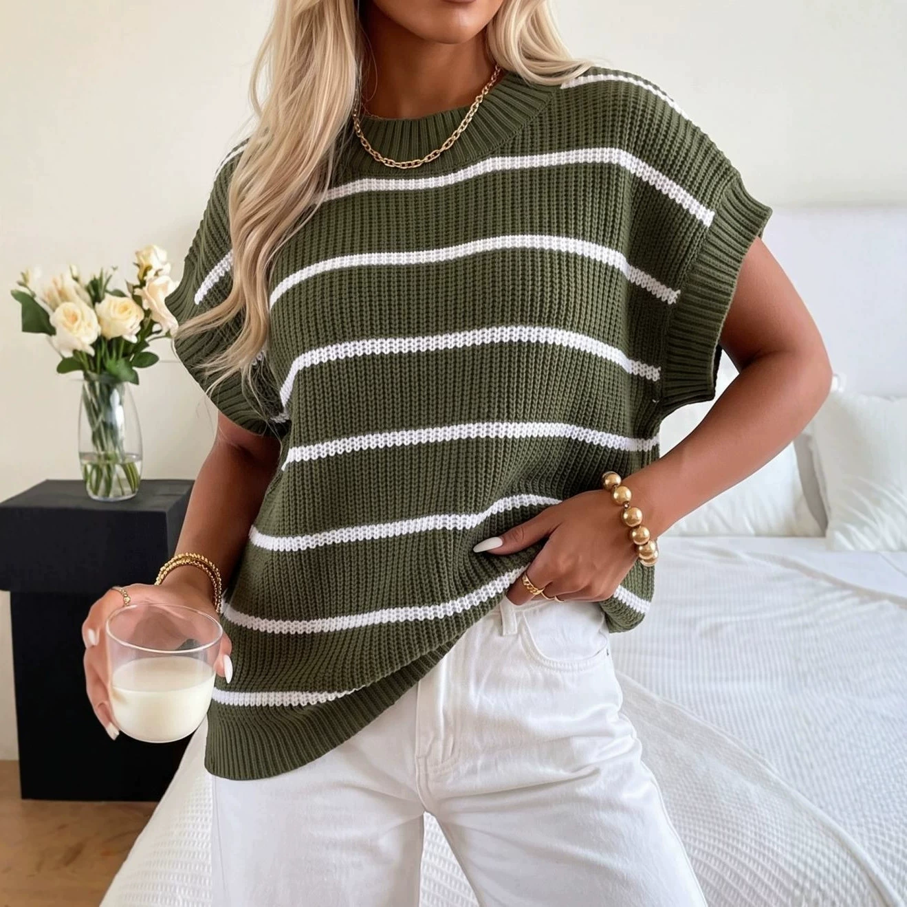 Relaxed Fit Crew Neck Knit Top view 3