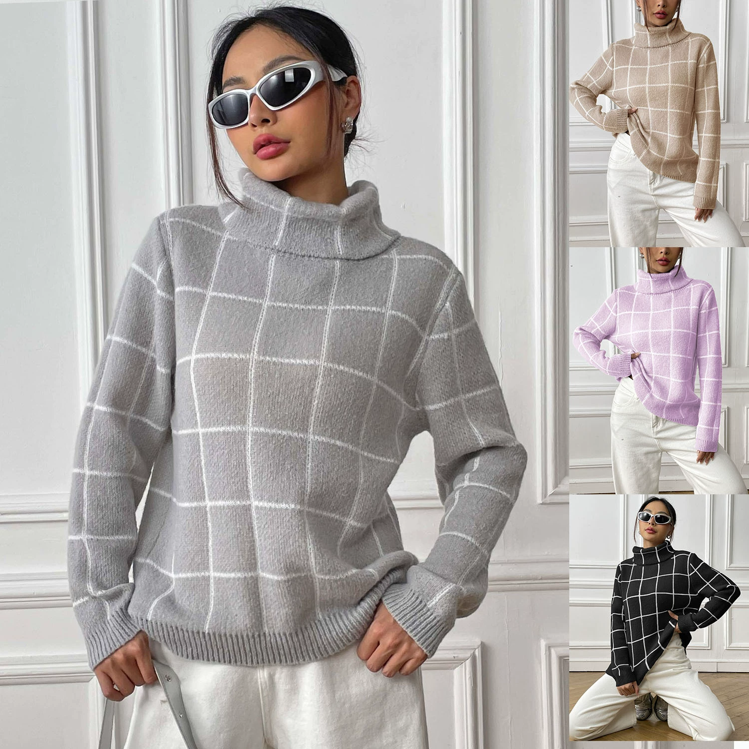 Women's Turtleneck Long Sleeve Pullover Sweater view 3