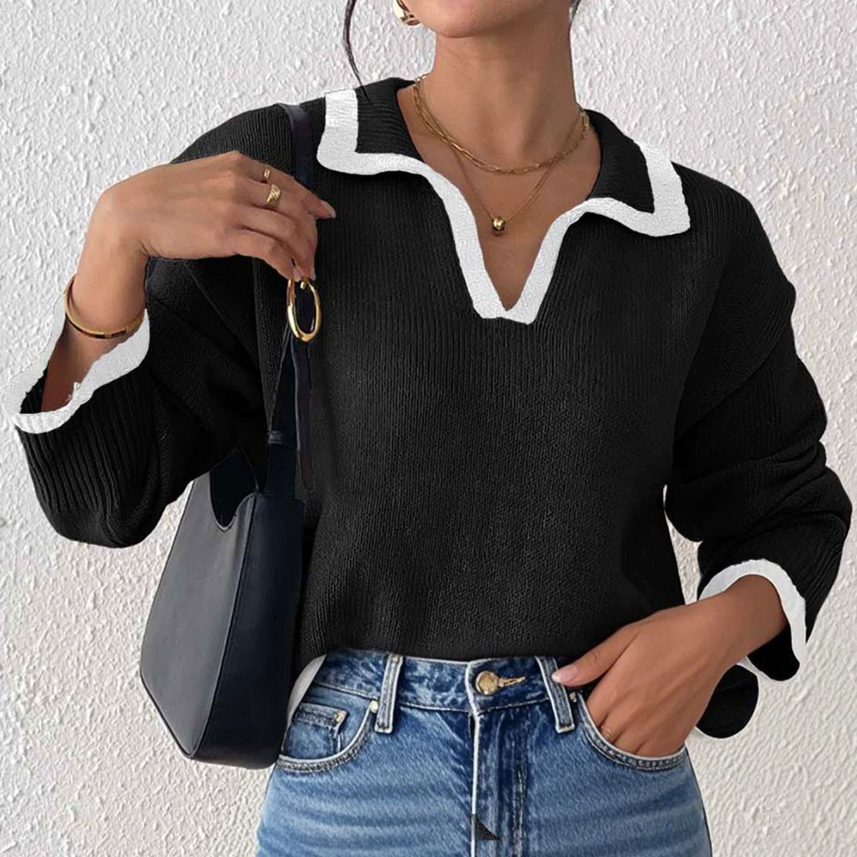 Women's Polo Collar Pullover Sweater