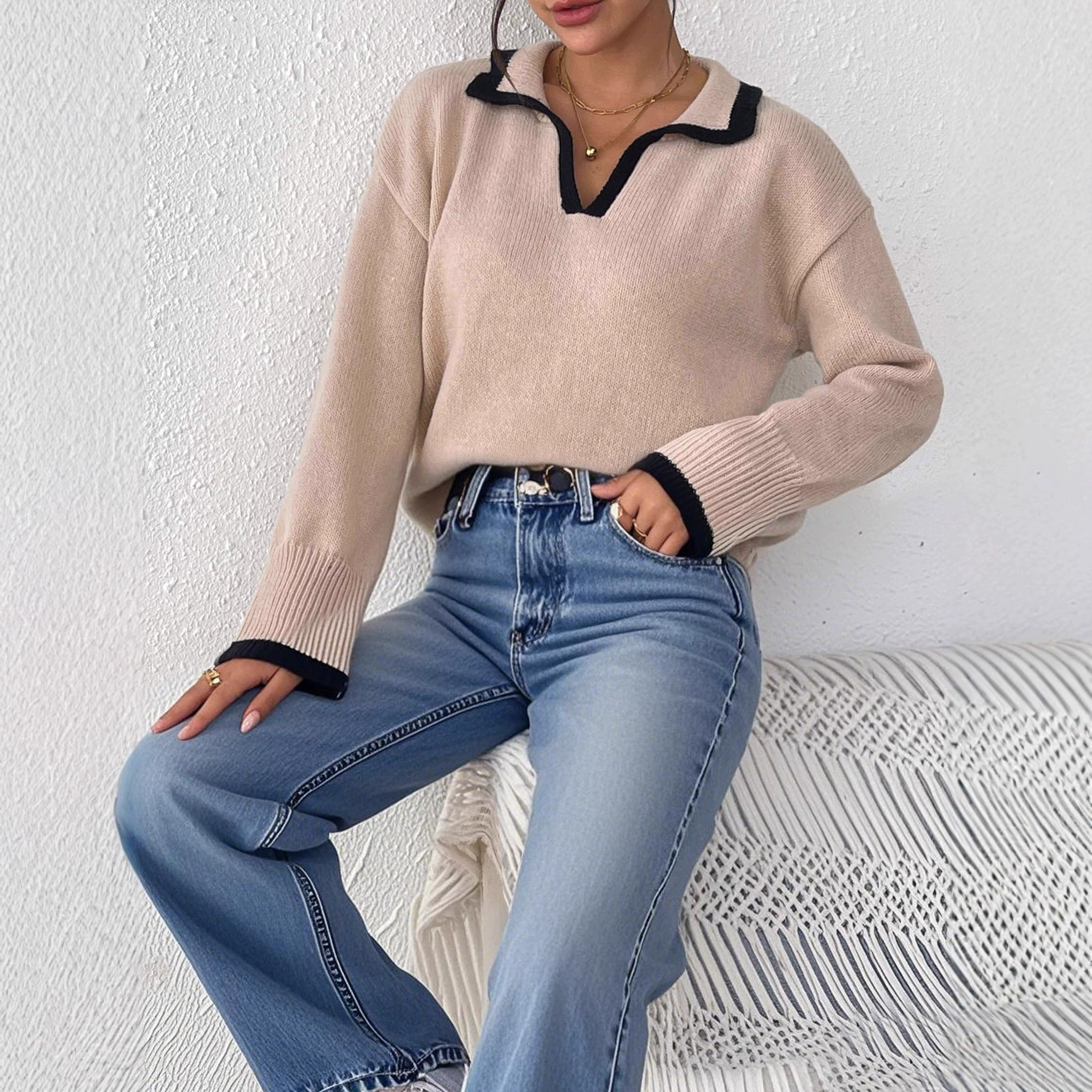 Women's Polo Collar Pullover Sweater view 3