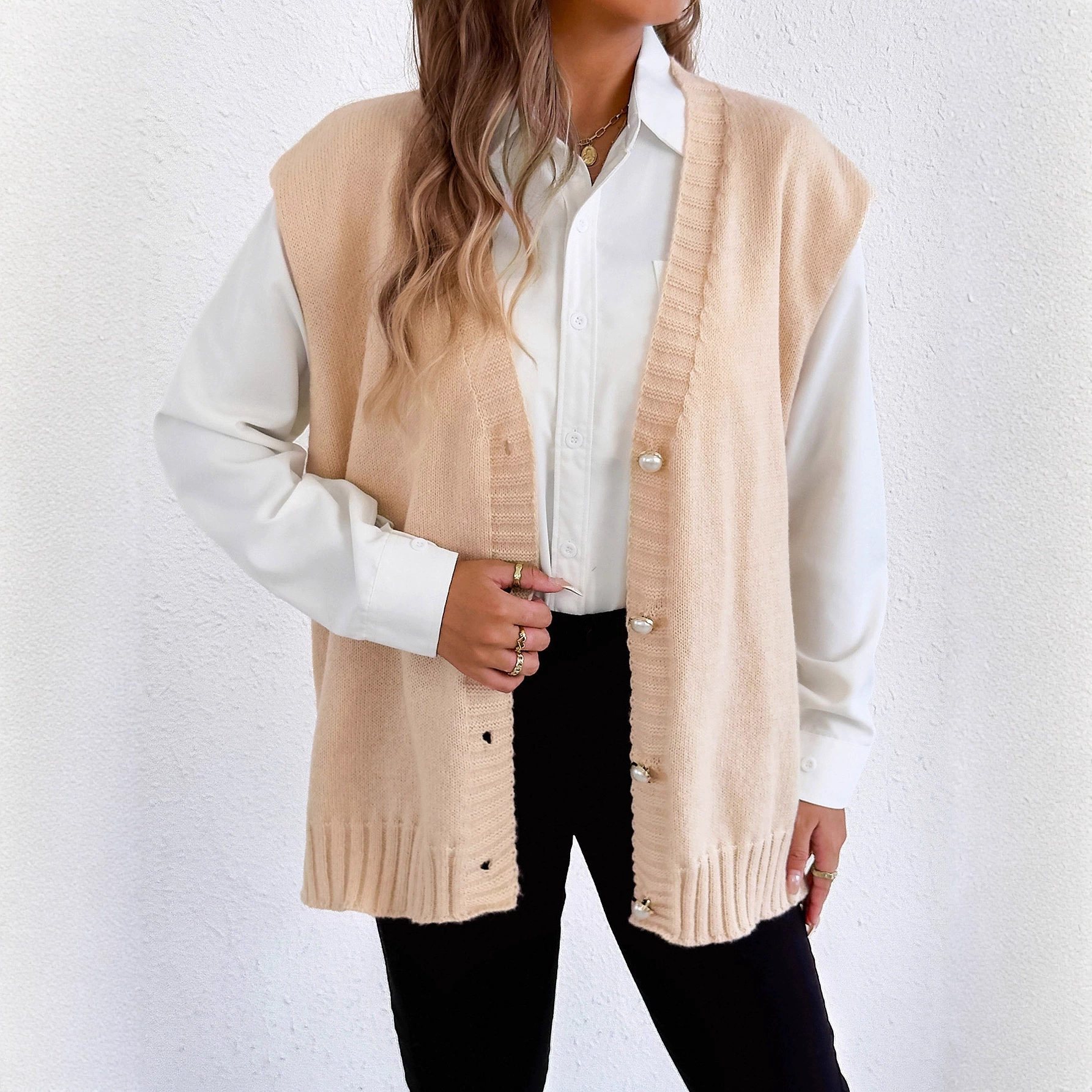 V-Neck Button-Down Knit Vest view 2