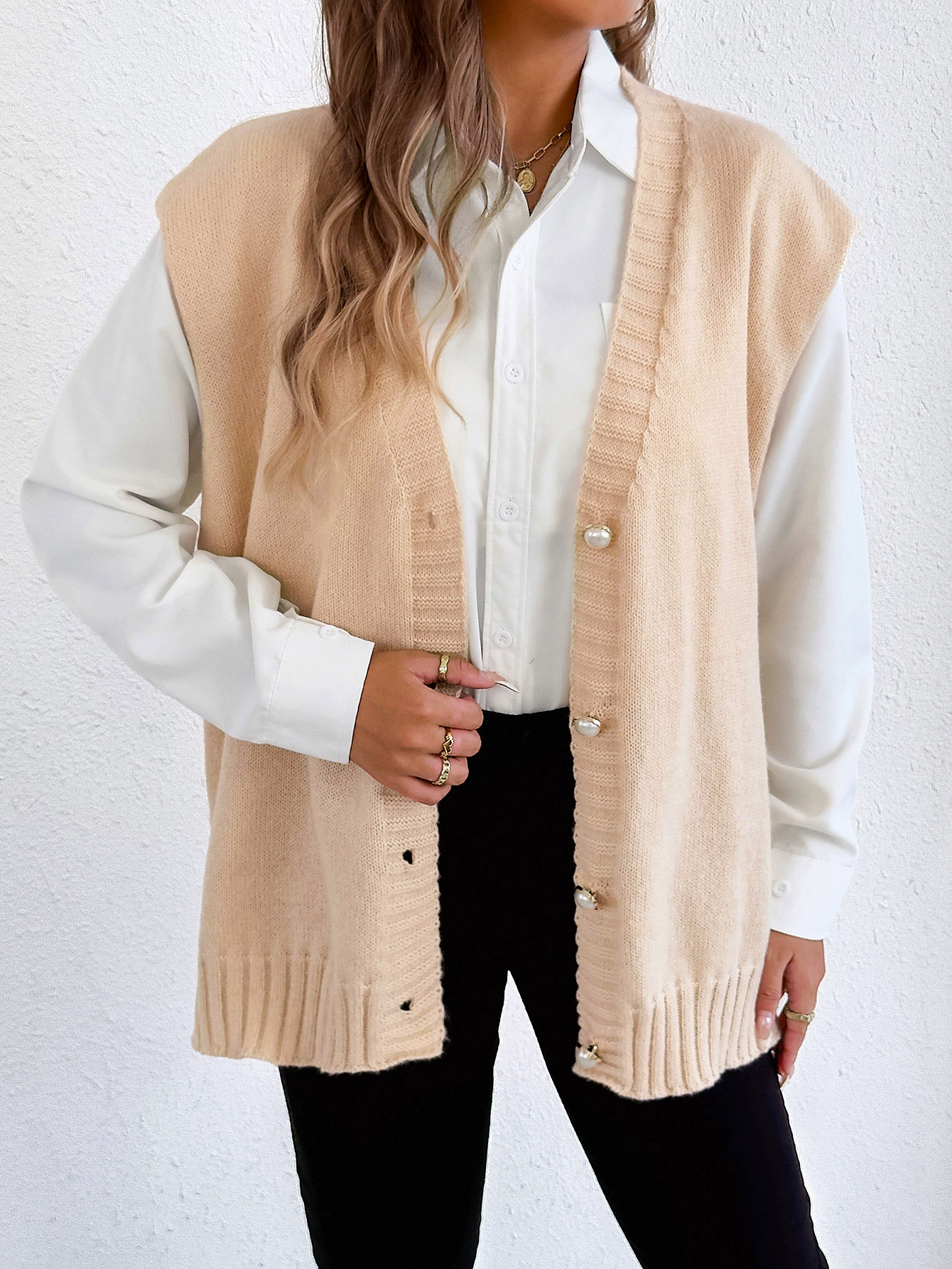 V-Neck Button-Down Knit Vest view 6