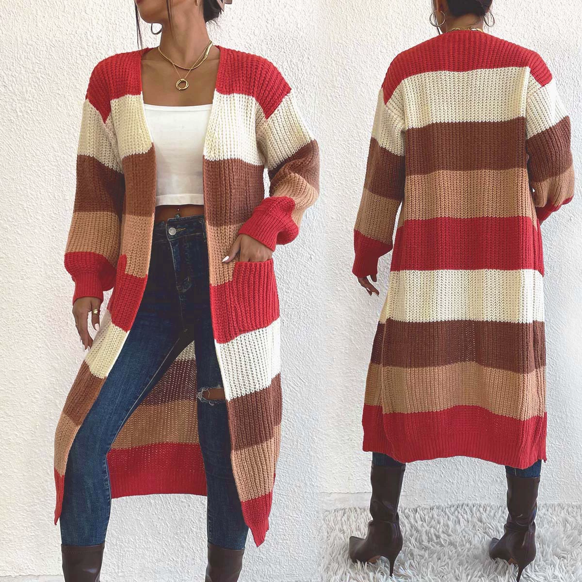 Longline Knit Cardigan with Pockets view 2