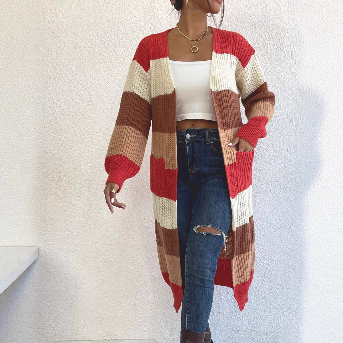 Longline Knit Cardigan with Pockets view 3