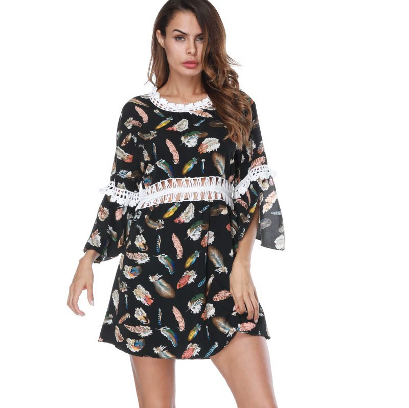 Women's Lace Trim Bell Sleeve Beach Cover-Up Dress view 6