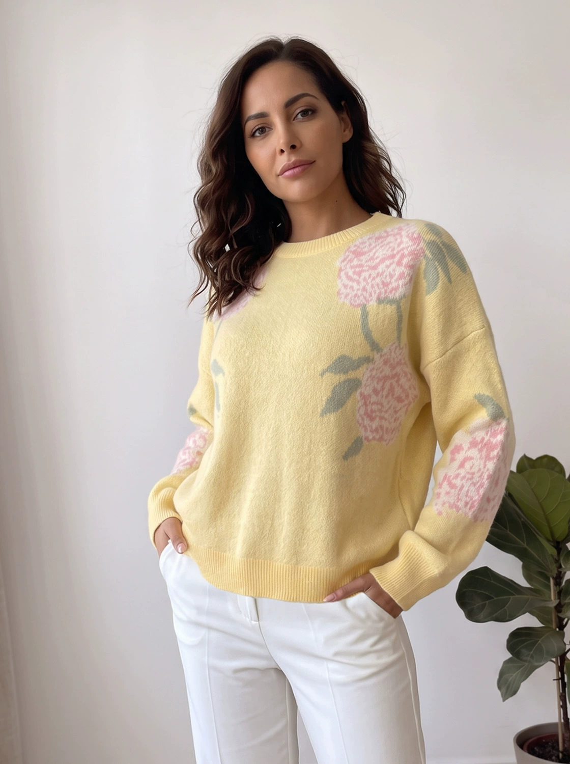 Women's Round Neck Long Sleeve Knit Sweater view 3