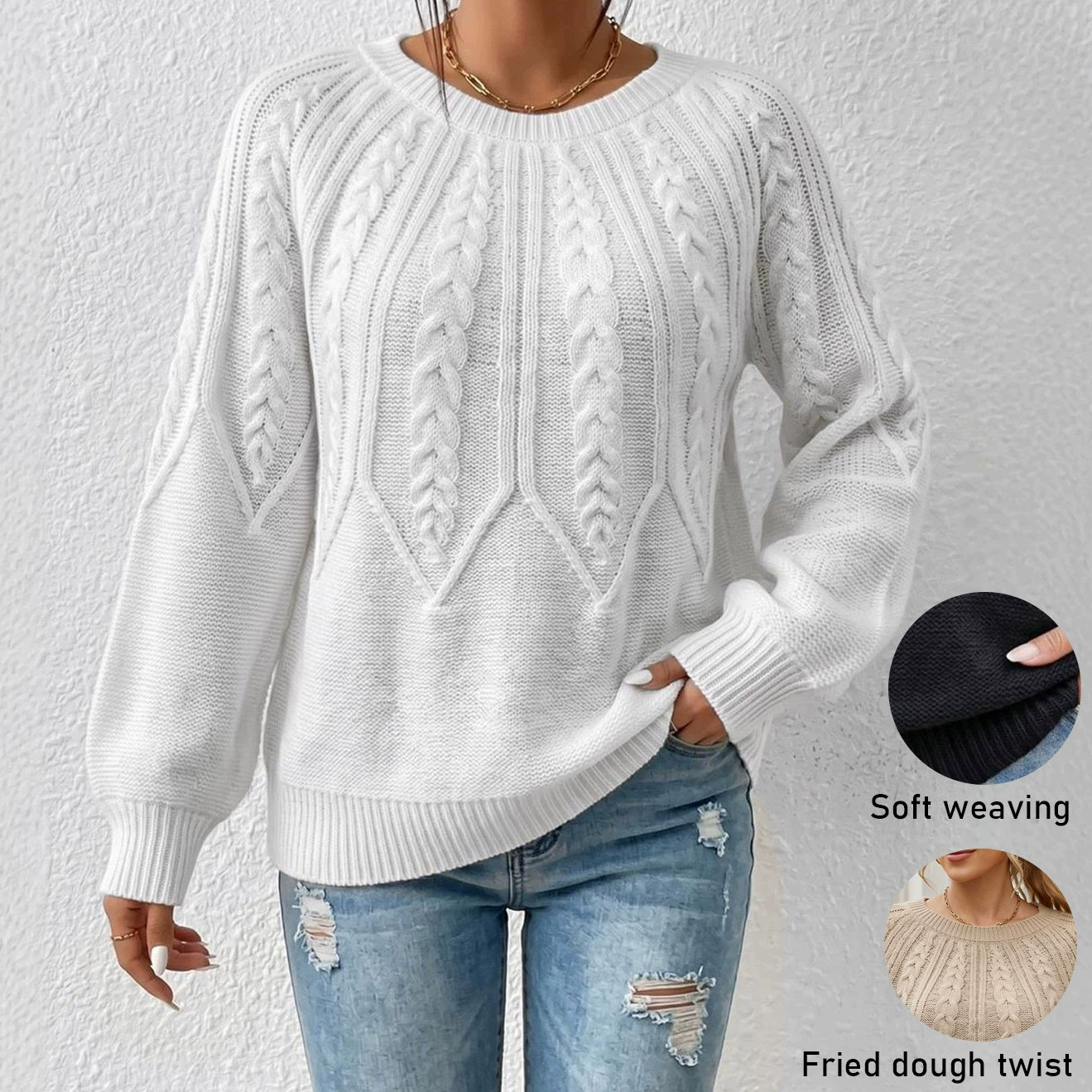 Women's Crew Neck Long Sleeve Knit Sweater