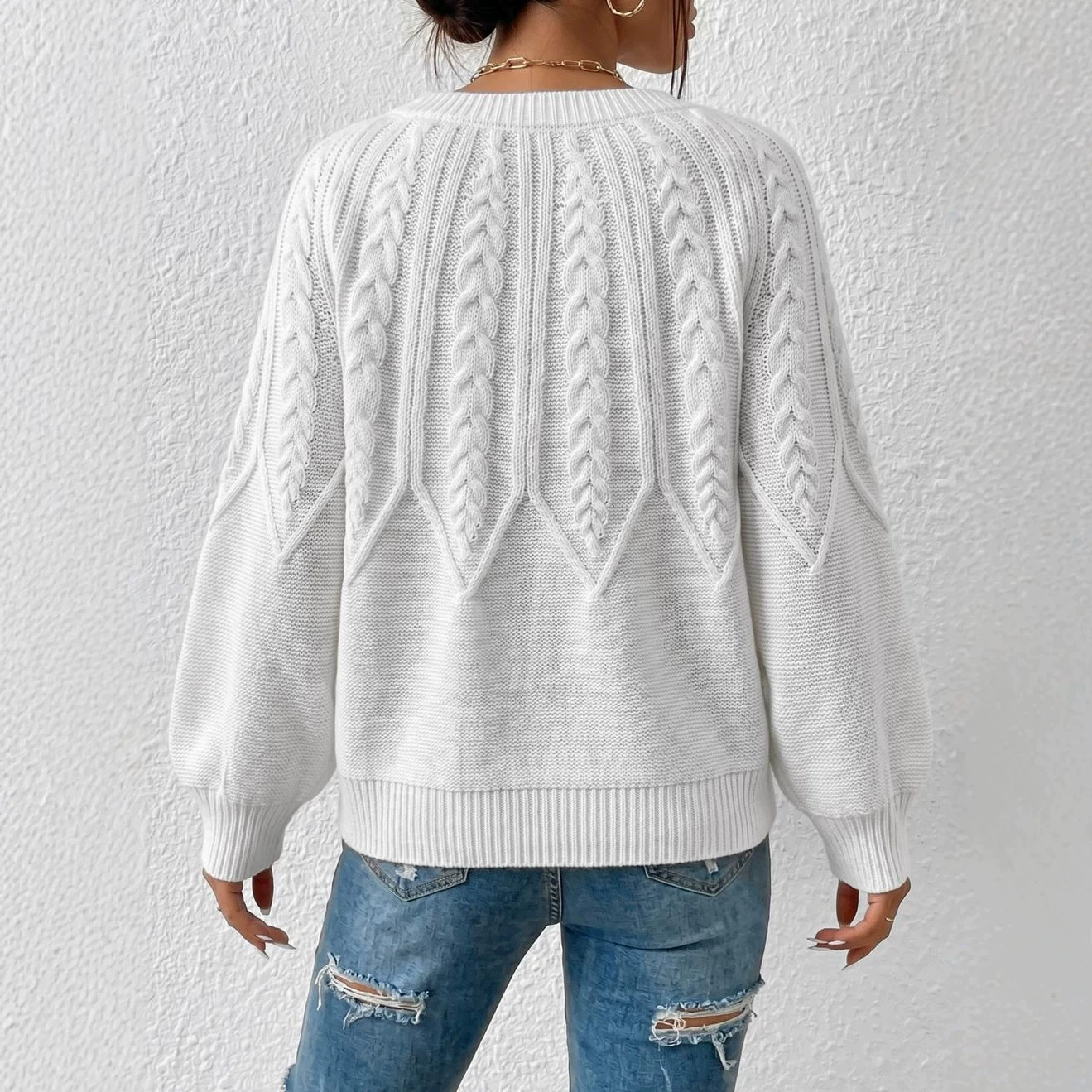 Women's Crew Neck Long Sleeve Knit Sweater view 2