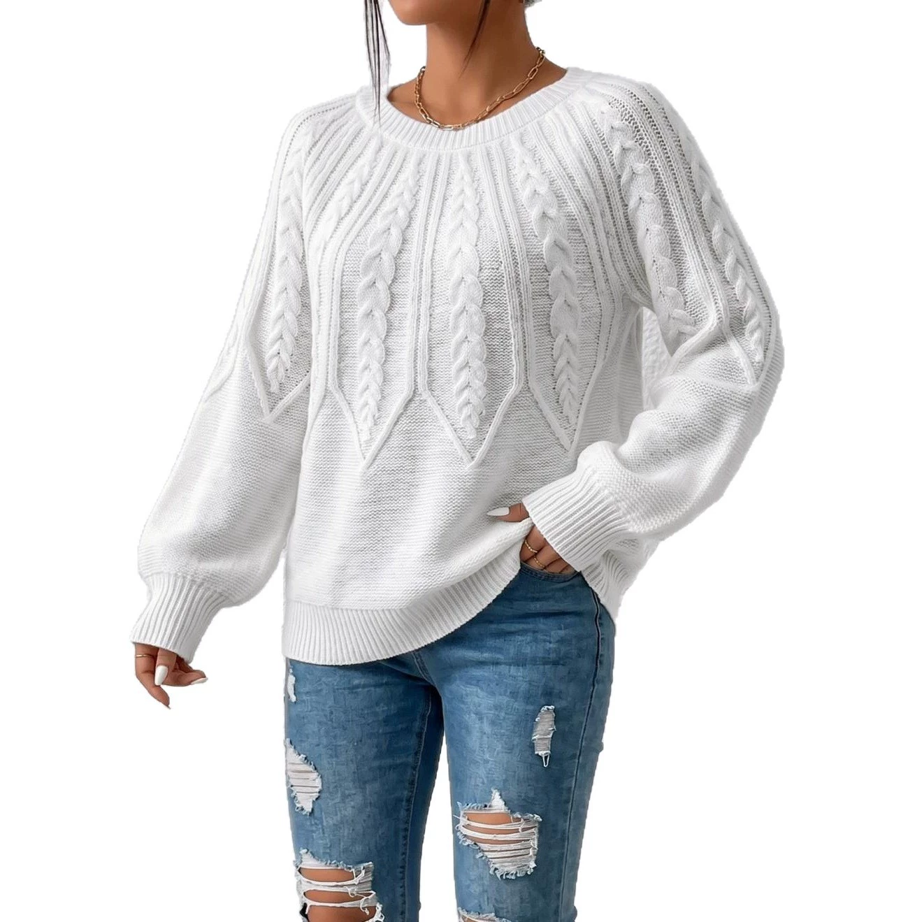 Women's Crew Neck Long Sleeve Knit Sweater view 5