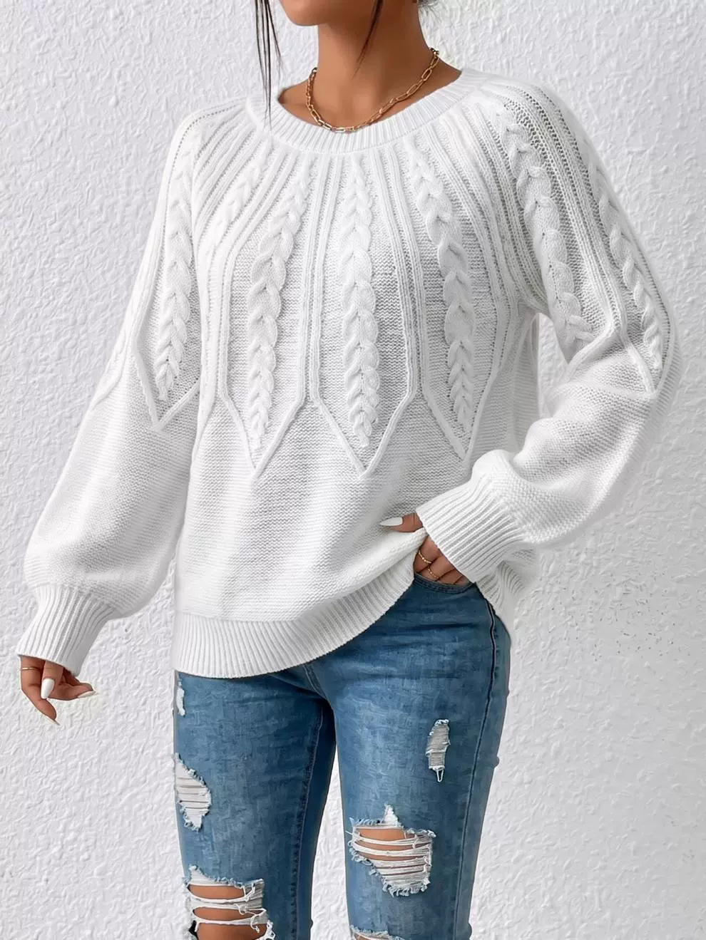 Women's Crew Neck Long Sleeve Knit Sweater view 6