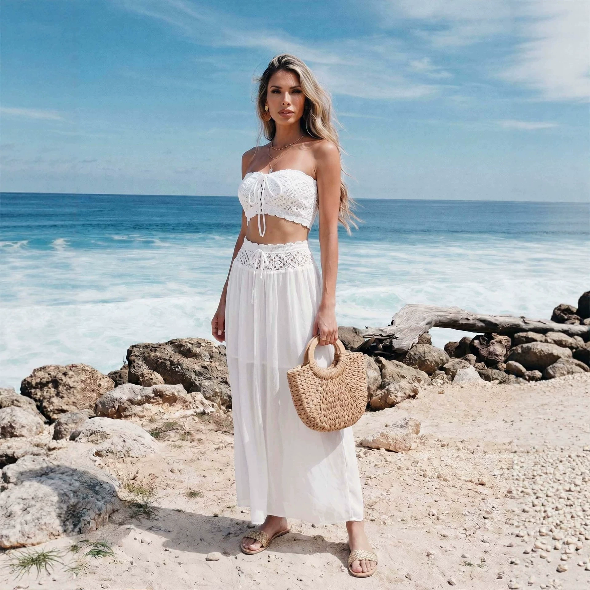Convertible Crochet Top and Maxi Skirt Set