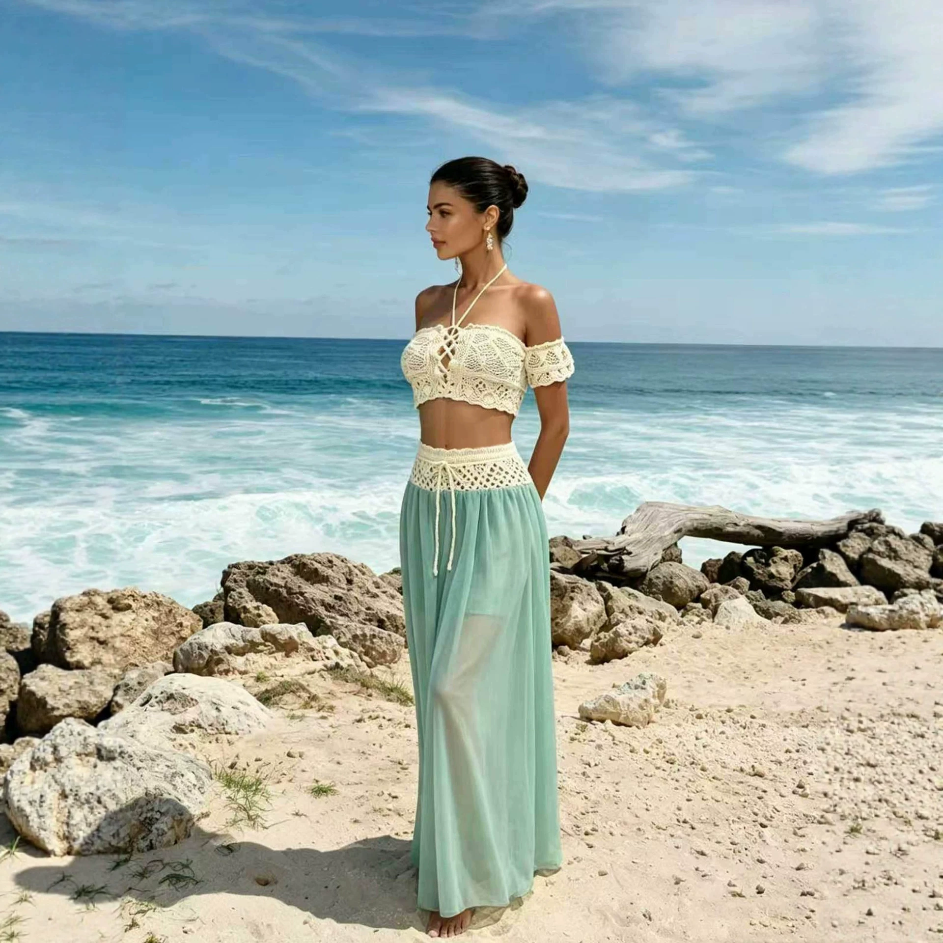 Convertible Crochet Top and Maxi Skirt Set view 3