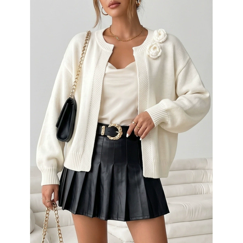 Open Front Knit Cardigan with Ribbed Trim view 6