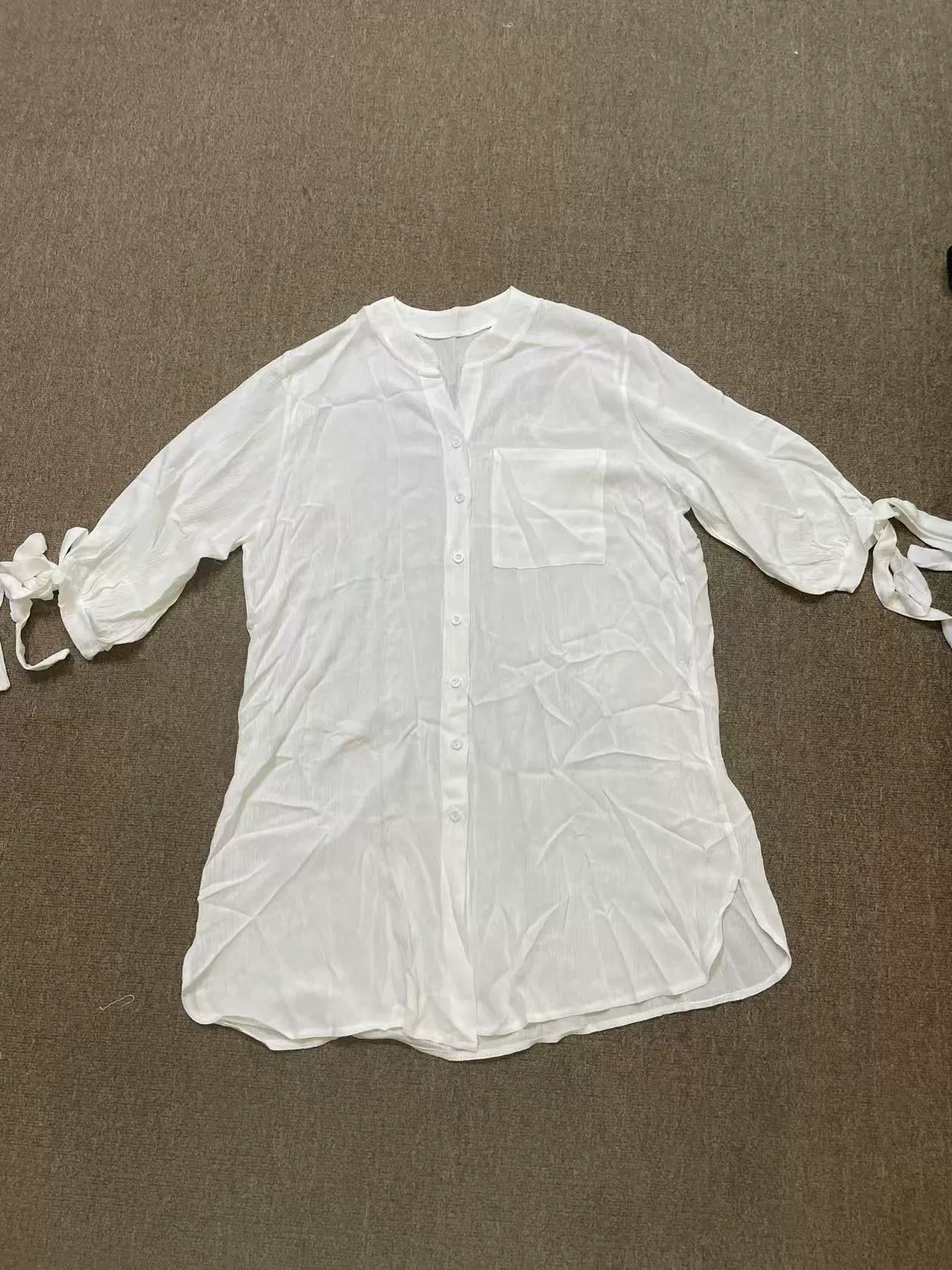Stand Collar Button-Down Shirt with Tie Sleeves view 6