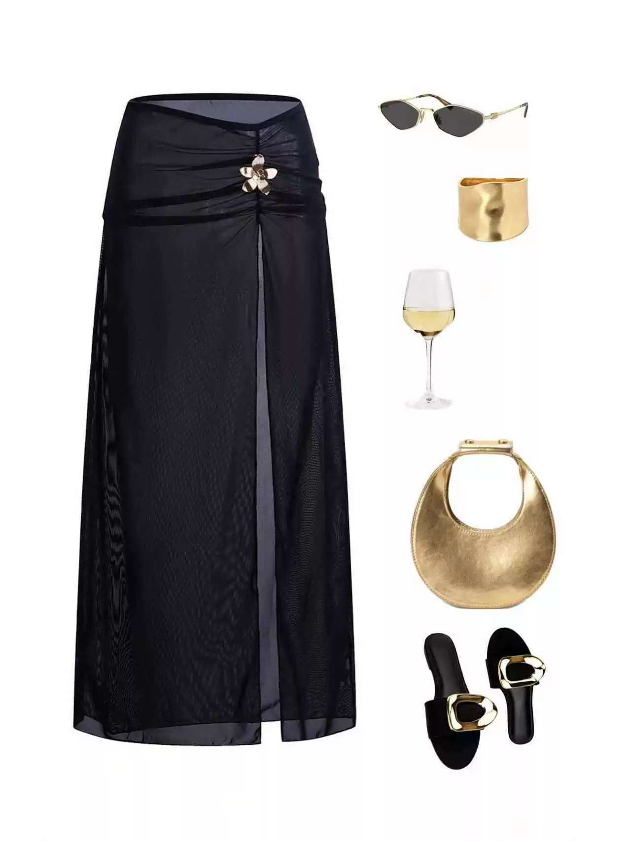 Long High Slit Beach Cover-Up Skirt view 3