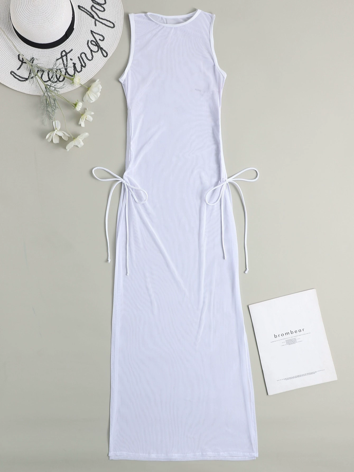 Sheer Sleeveless Cover-Up Dress with Side Ties