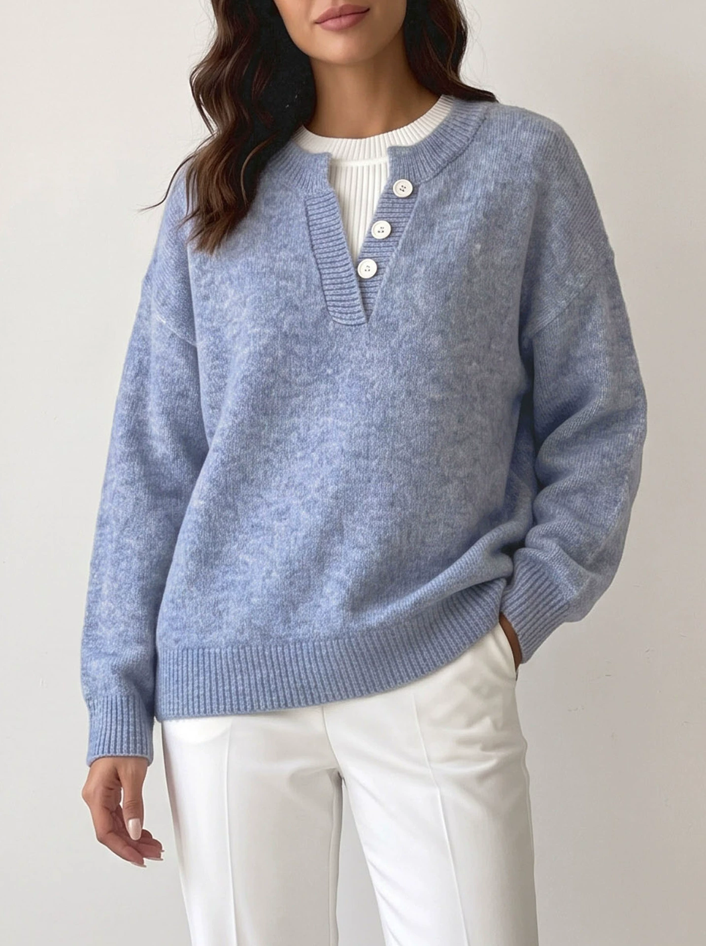 Women’s Faux Two-Piece Henley Sweater
